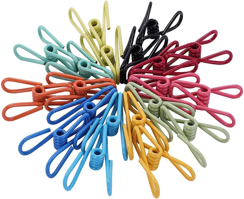JDYYICZ Multi-Purpose Clothesline Utility Clips, Assorted Colors PVC Coated 2" Steel Wire Clips, Clothespeg, Gathering Clip, Sealing Clip, Office Home Used ( 30 Pieces ) - Image 1